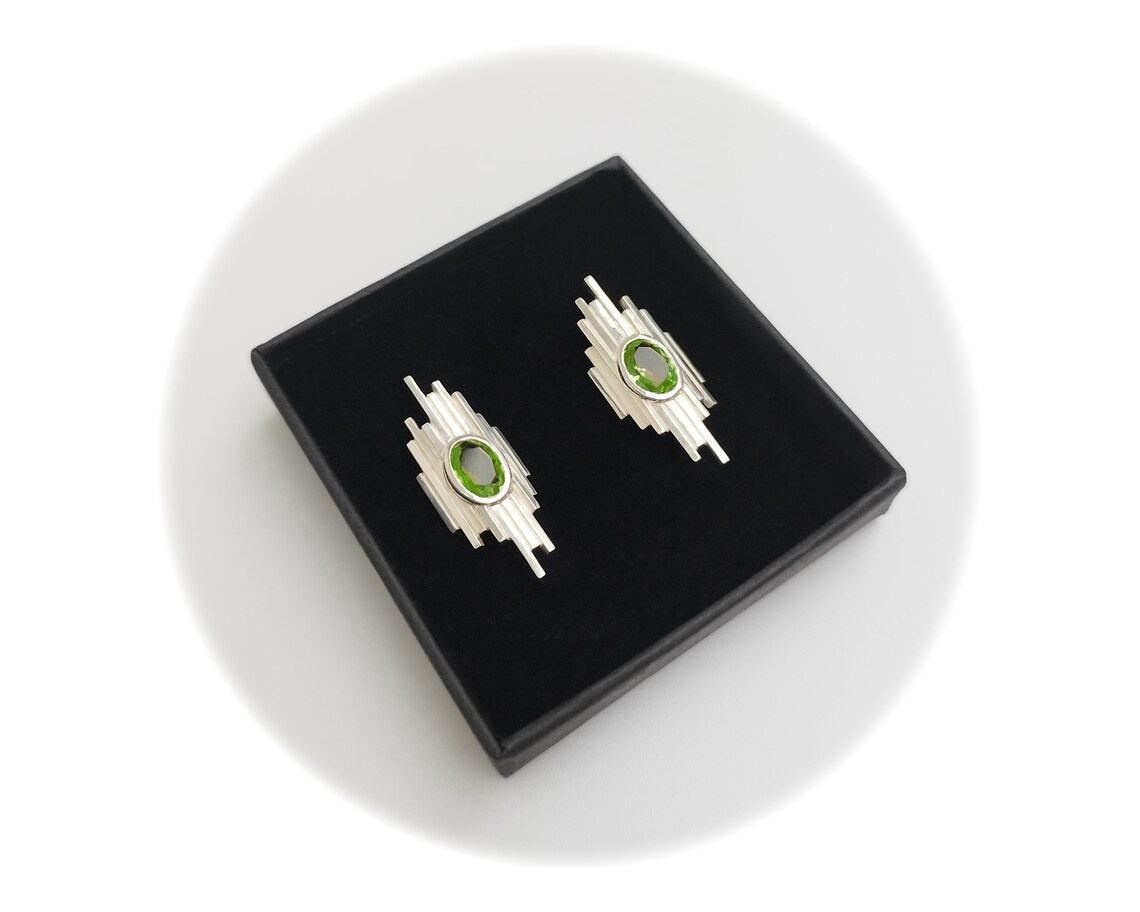 Green Oval Peridot Earrings Set